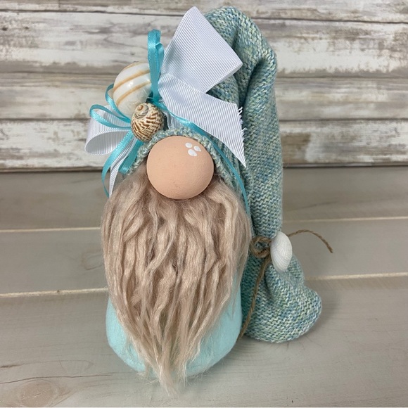 Hand Crafted Other - Gnome Beach Theme Aqua Flannel Sea Shells Coastal Home Decor Faux Fur Bows